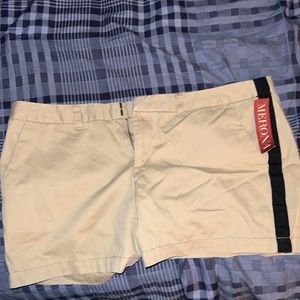 Beige and black shorts